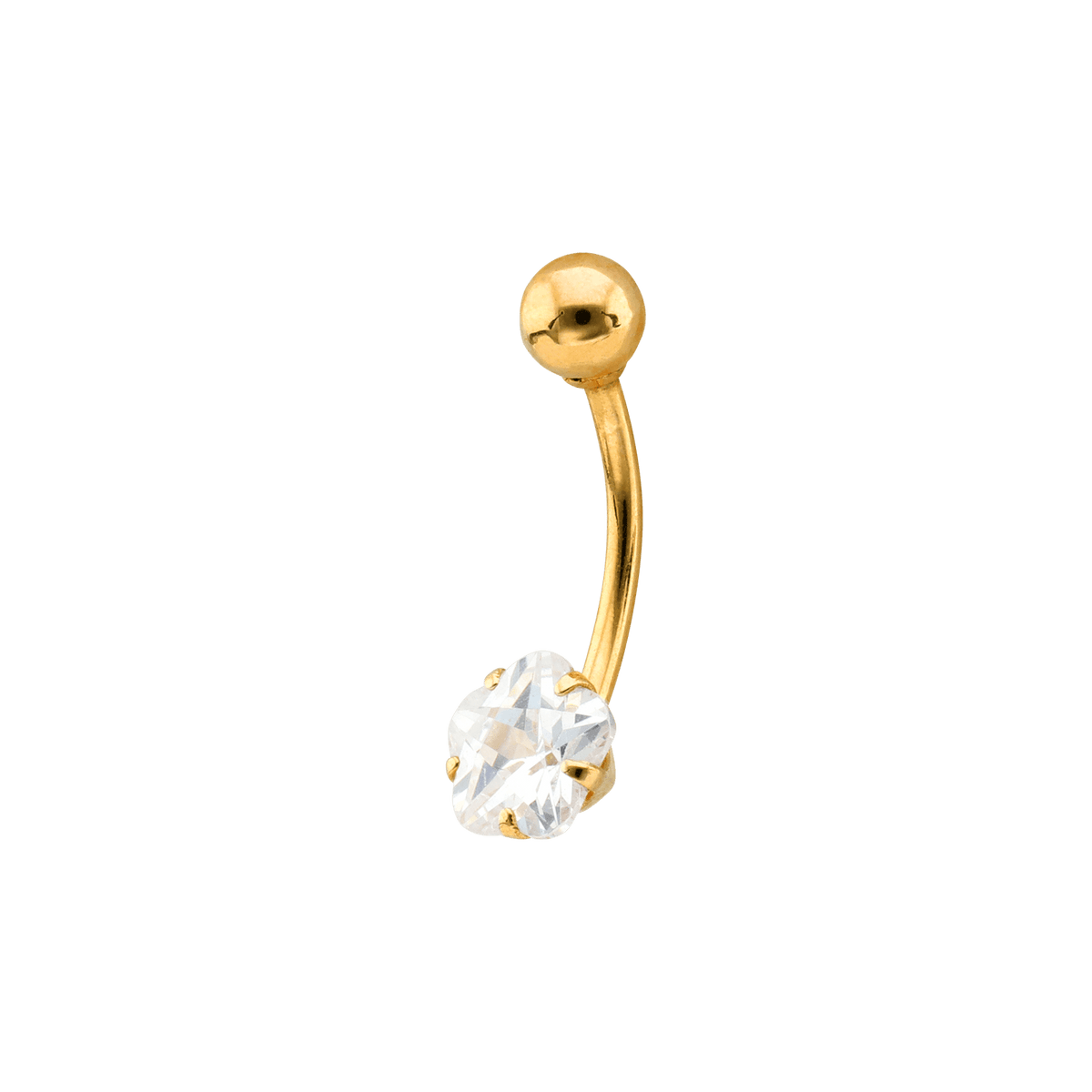 Piercing Nombril Or 375 19mm Tige 1.1mm Boule 4mm Fleur Zirconium 6mm 5Griffes