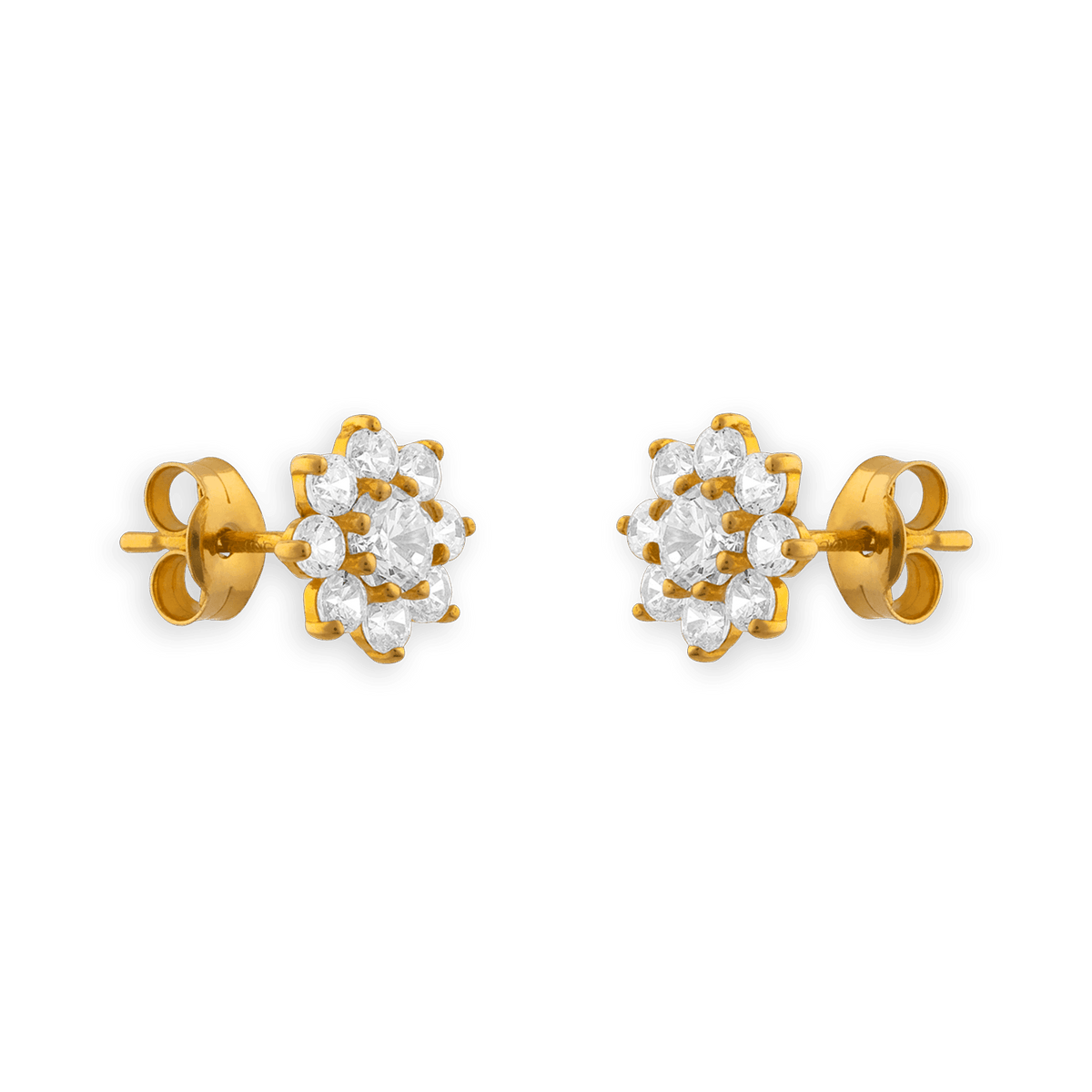 Boucles D'oreilles Fleur Zirconium 8mm Or 750