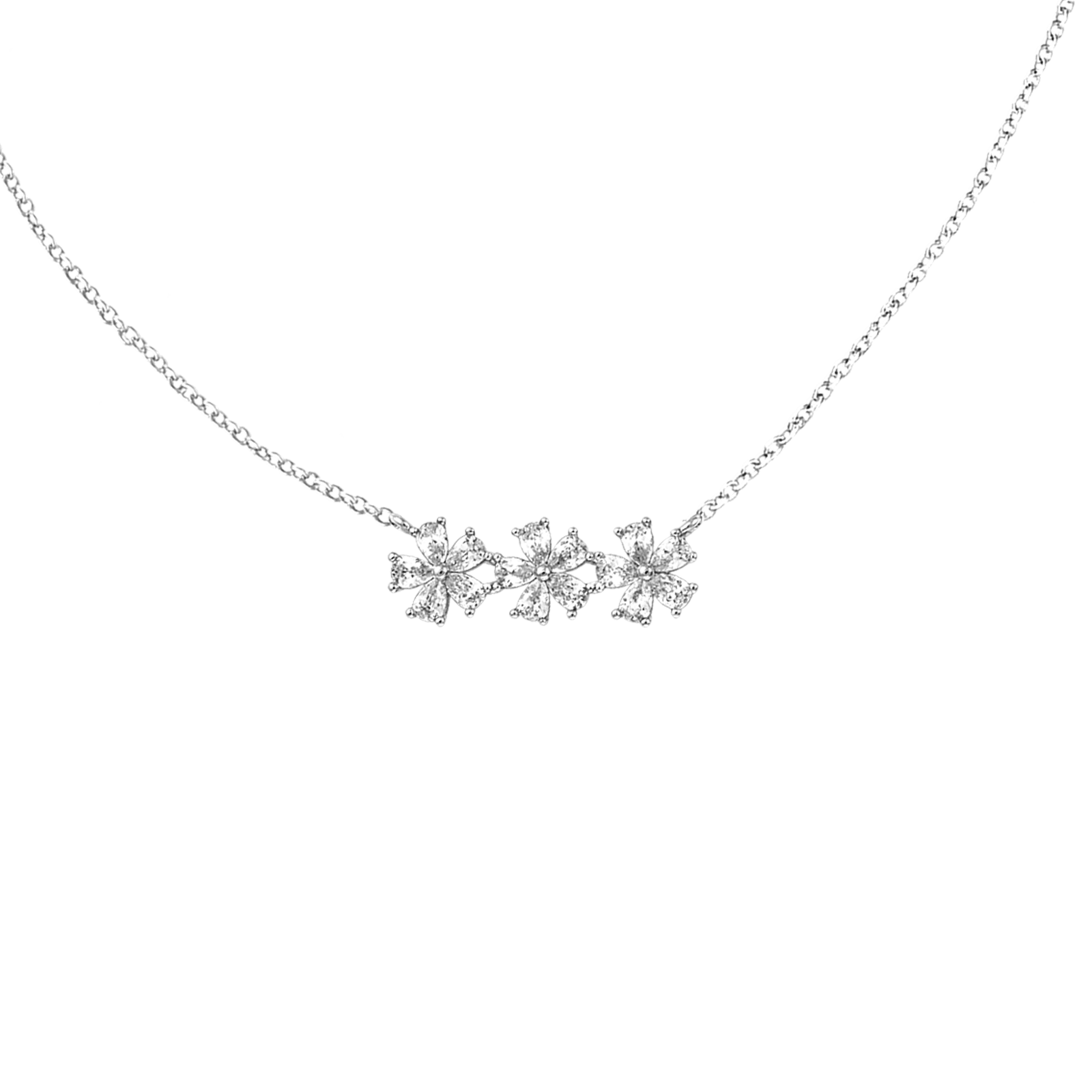Collier Argent Rond trio fleurs Oxydes blancs