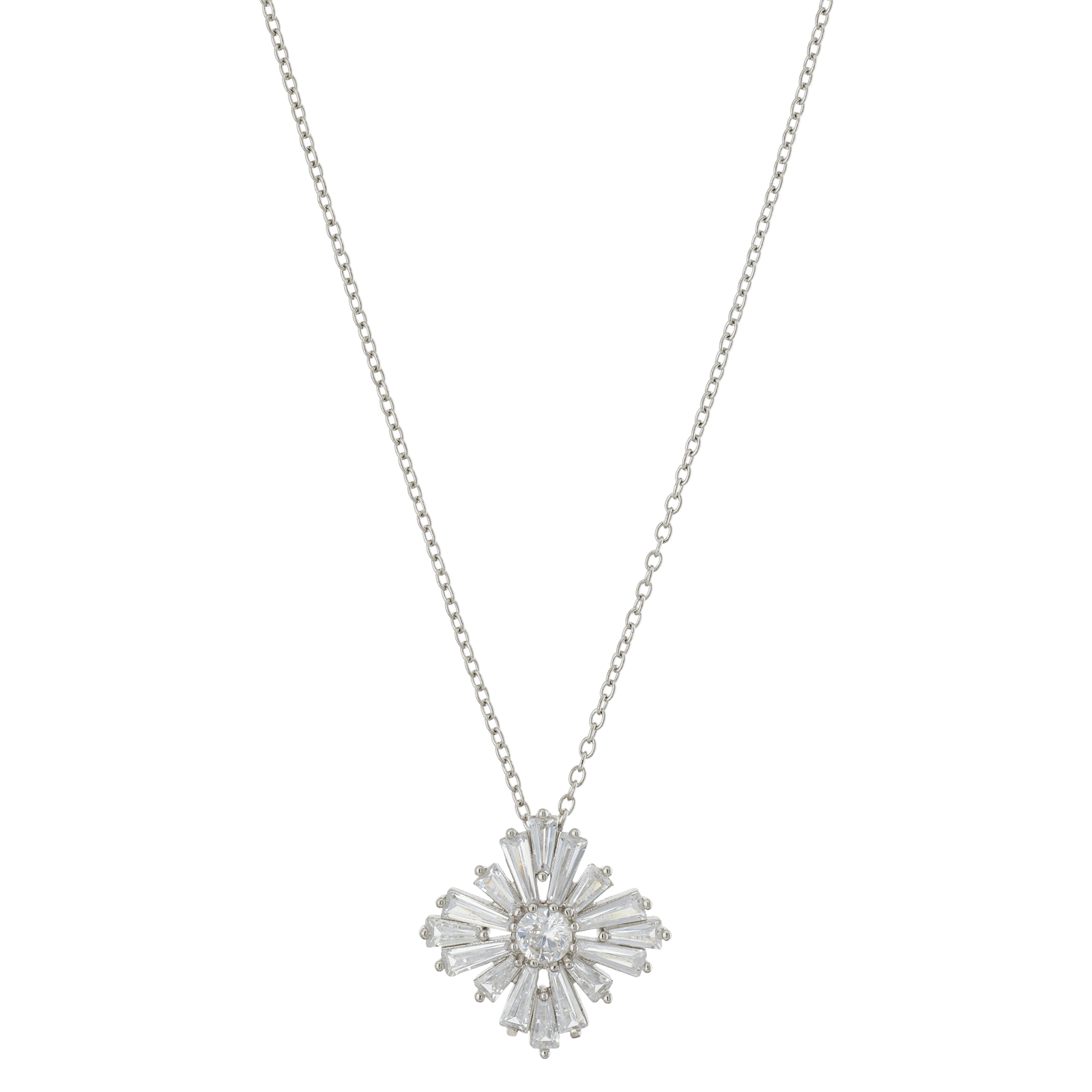 Collier Argent Rond fleur barrette Oxydes blancs