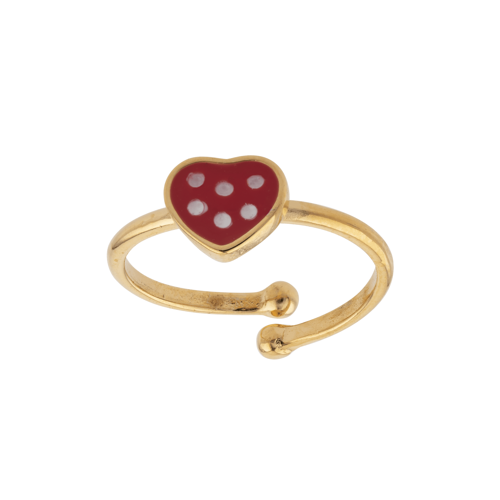bague plaqué or coeur rouge pois blancs