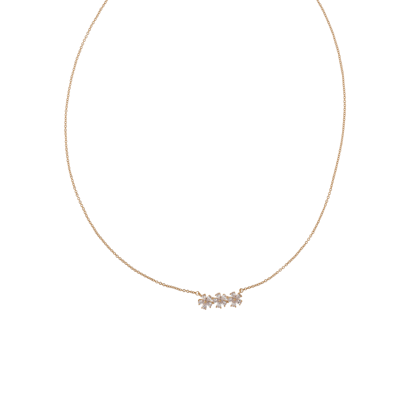 Collier Plaqué or trio fleurs Oxydes blancs