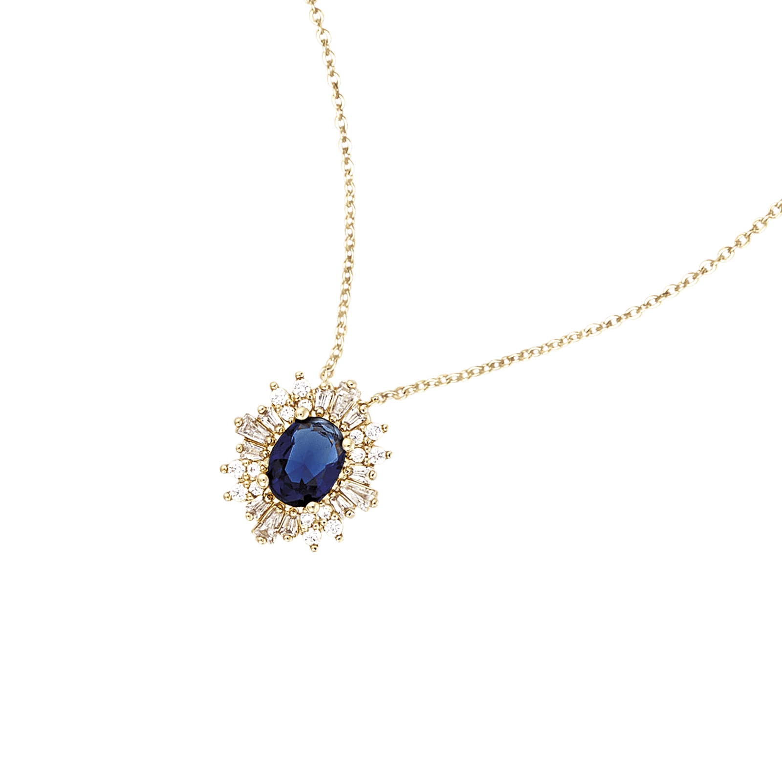 Collier Plaqué or fleur Verre bleu saphir plus Oxydes