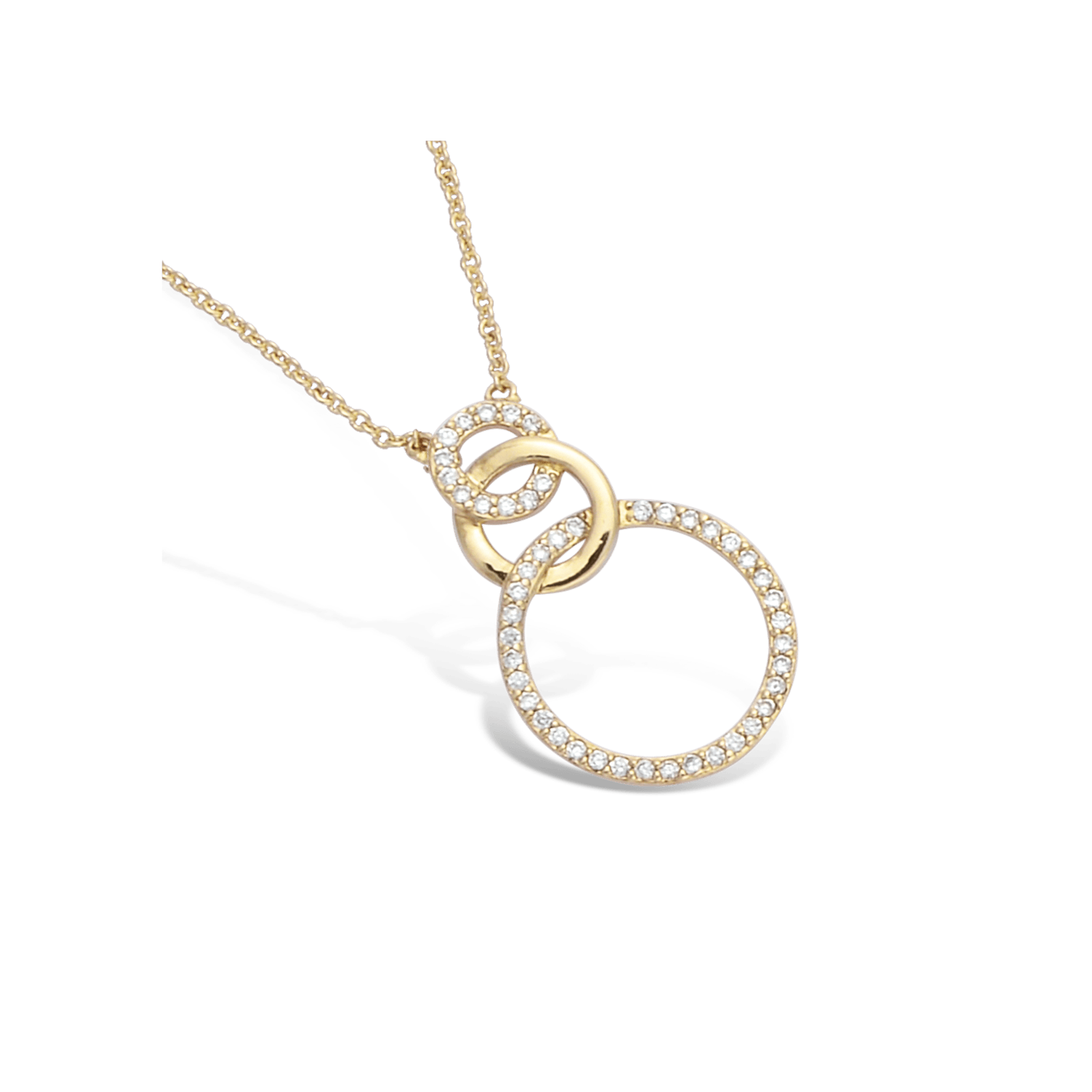 Collier Plaqué or 1 anneau Lisse plus 2 anneaux Oxyde de Zirconium blancs