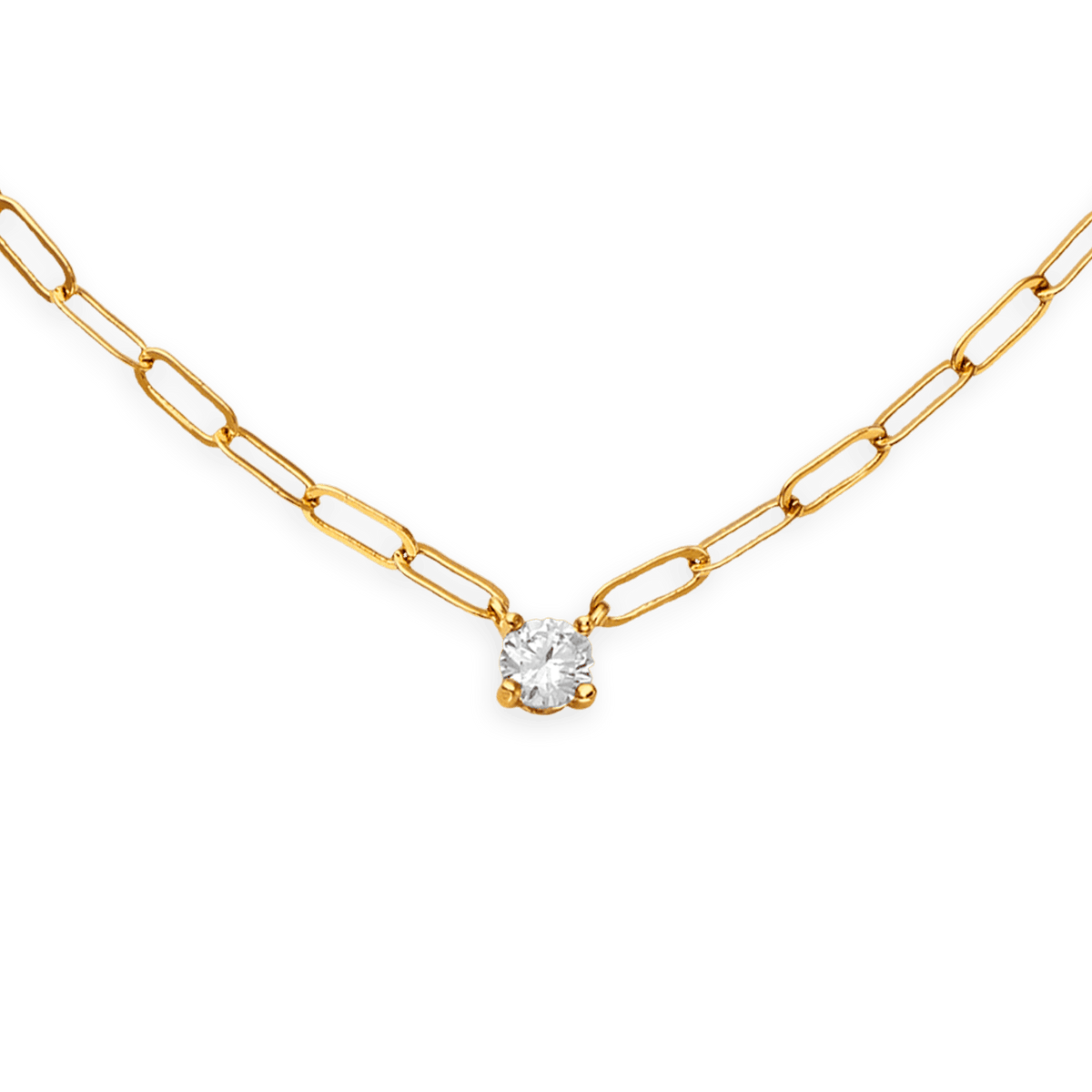 Collier Plaqué Or 3mm Zirconium 5mm 4 Griffes 38cm