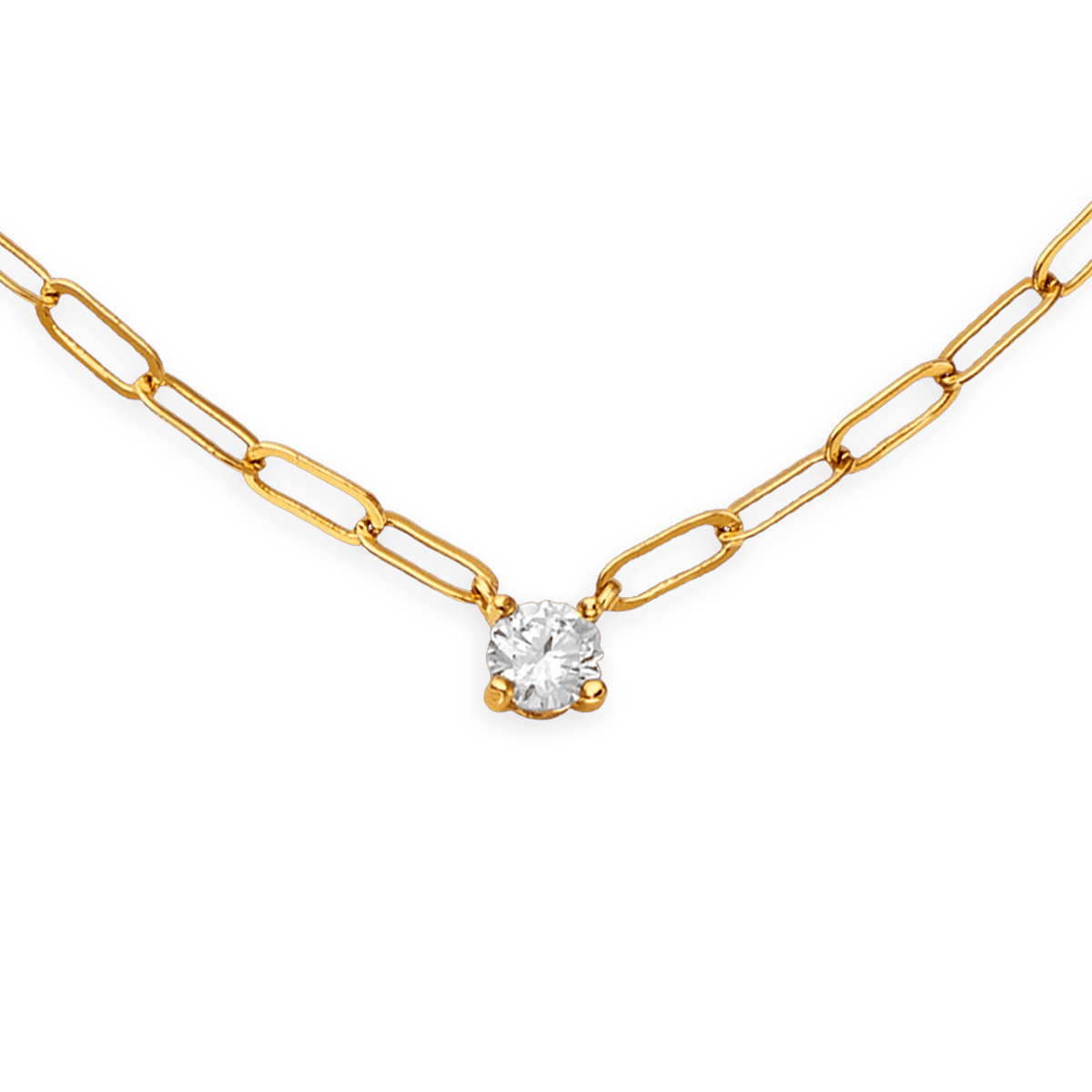 Collier Plaqué Or 3mm Zirconium 5mm 4 Griffes 38cm