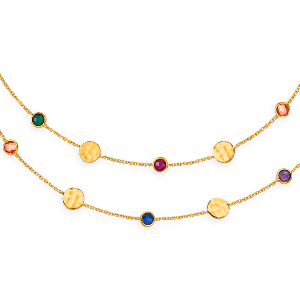 Collier Plaqué Or Chaîne 36 à 40cm Pastilles Martelées 7mm Zirconium Teinté 5mm