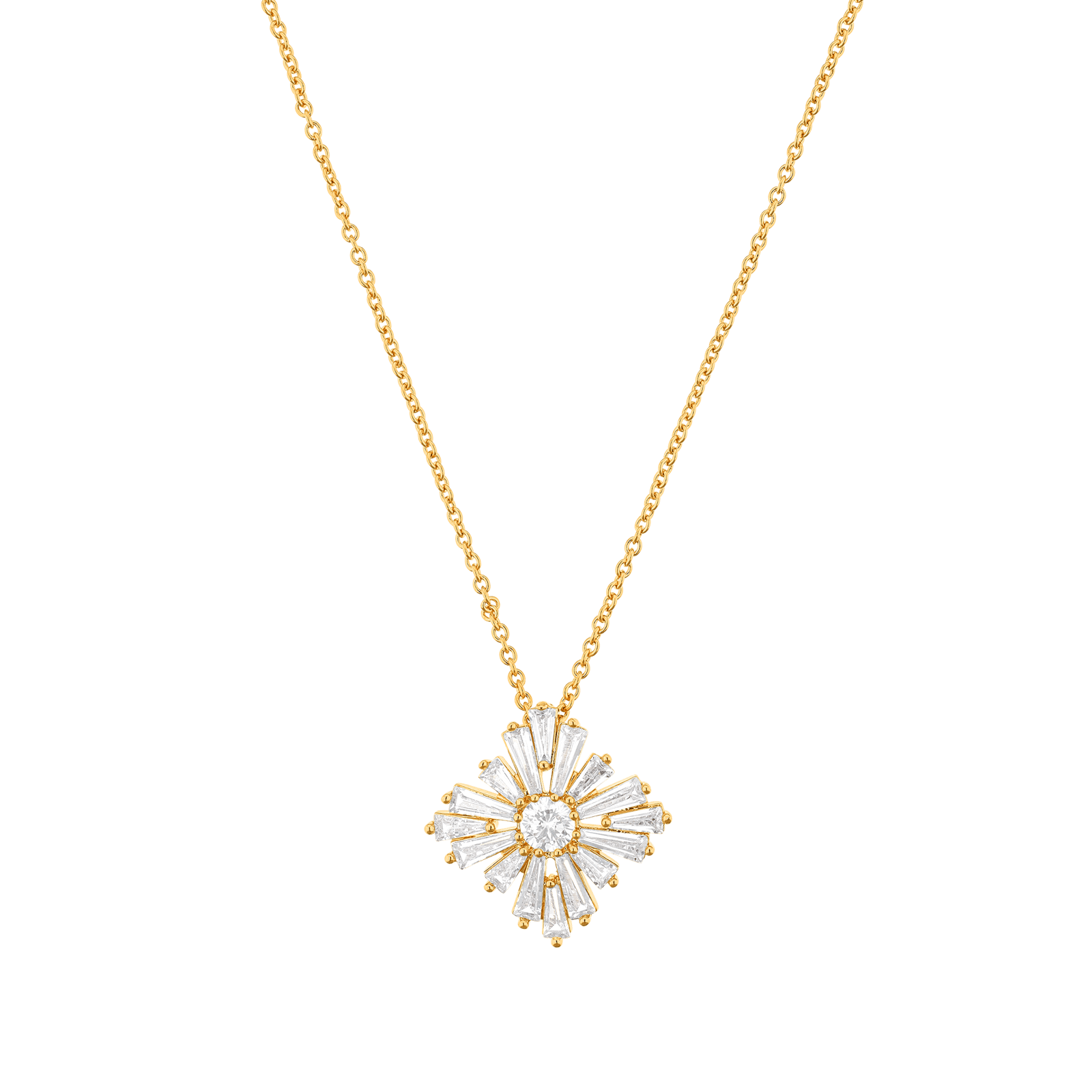 Collier Plaqué or fleur barrette Oxydes blancs