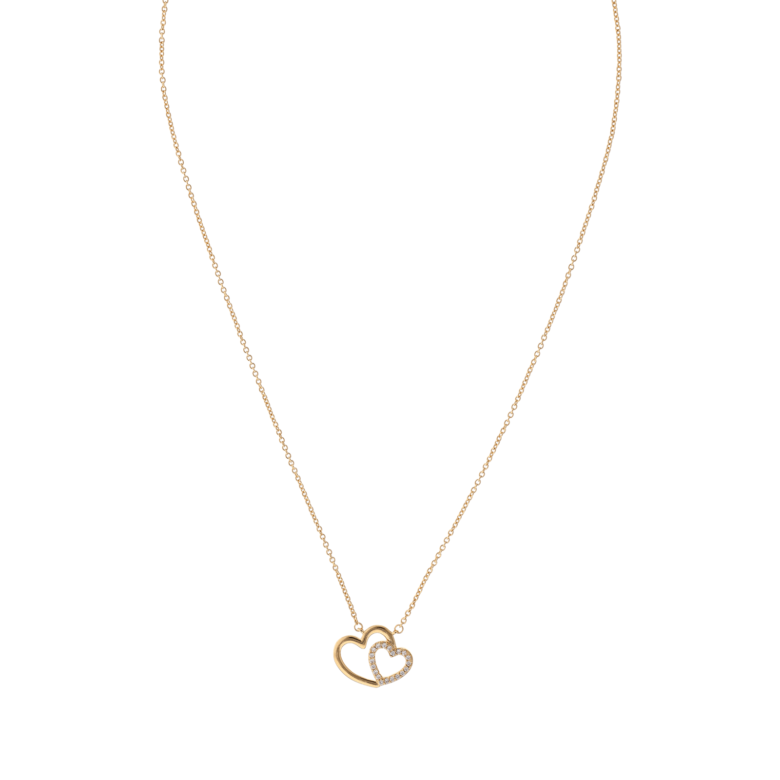 Collier Plaqué or double coeur croisé Oxydes blancs