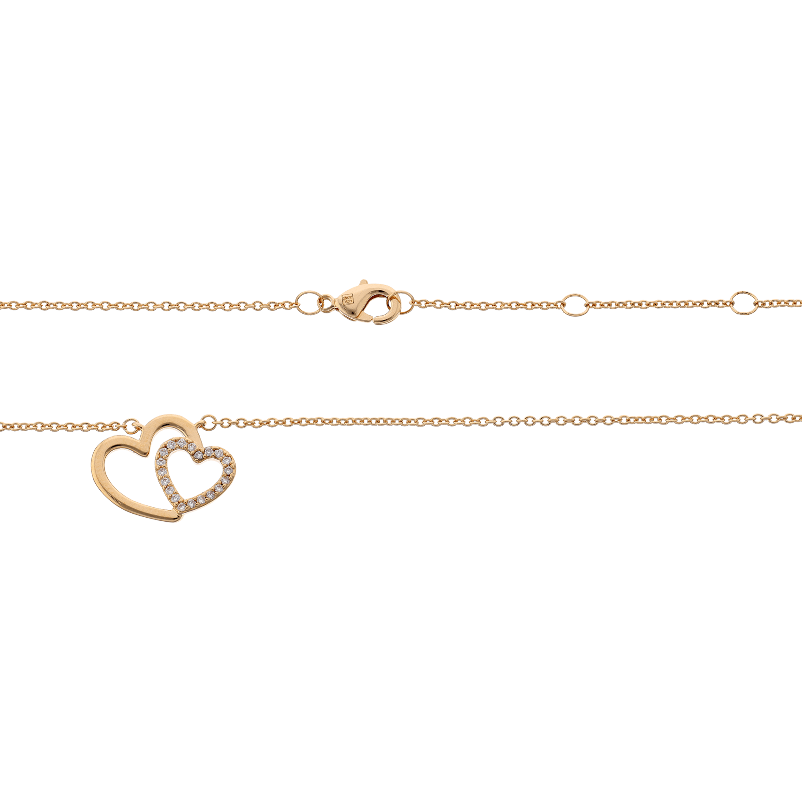 Collier Plaqué or double coeur croisé Oxydes blancs