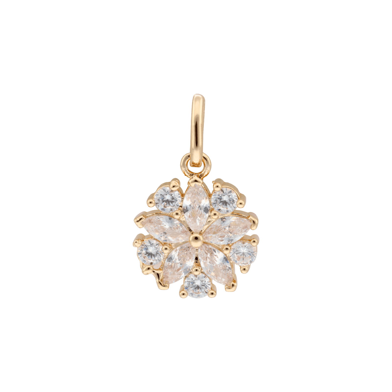 Pendentif Plaqué or fleur Oxydes blancs serti griffes