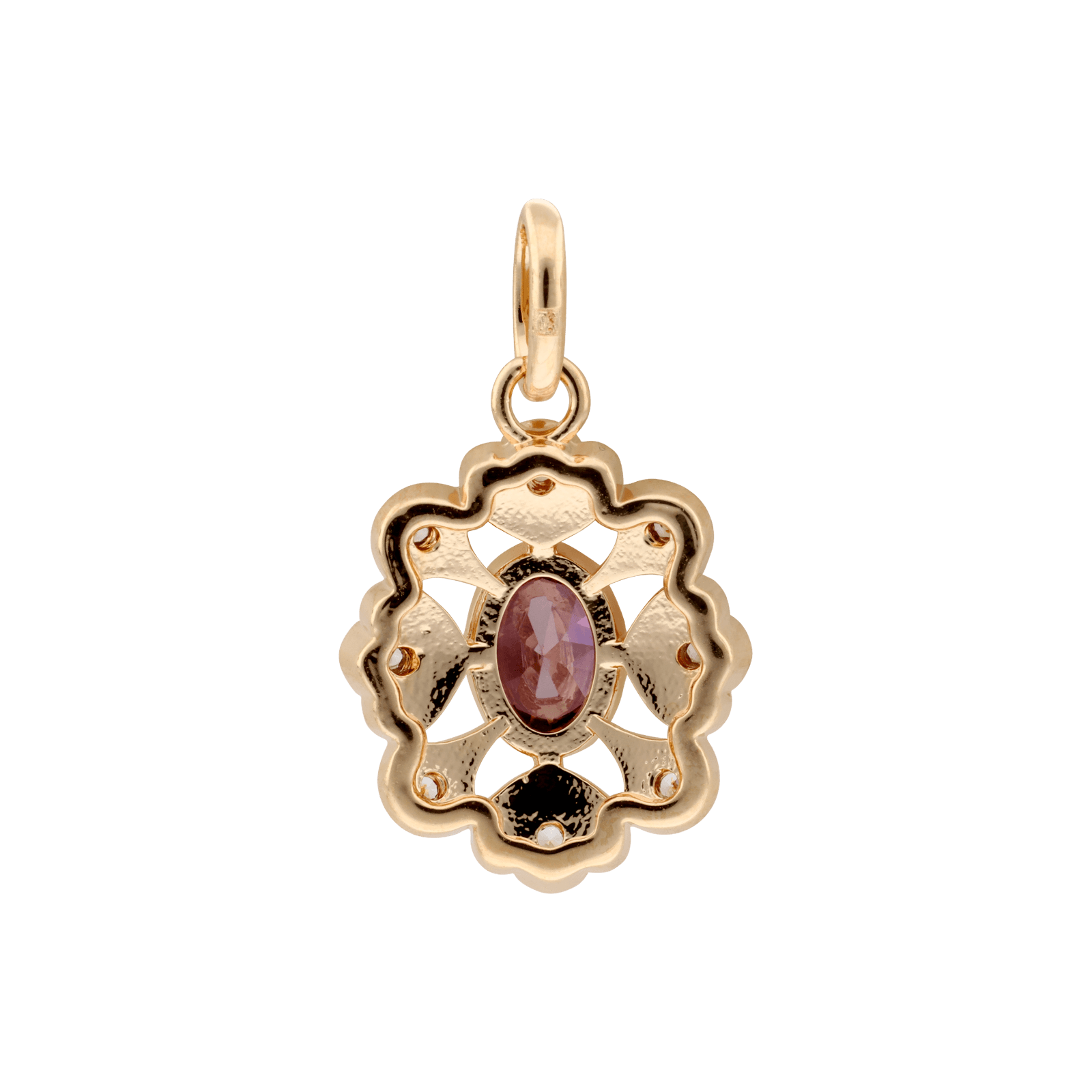 Pendentif Plaqué or fleur vintage Smoky rose plus Oxydes blancs