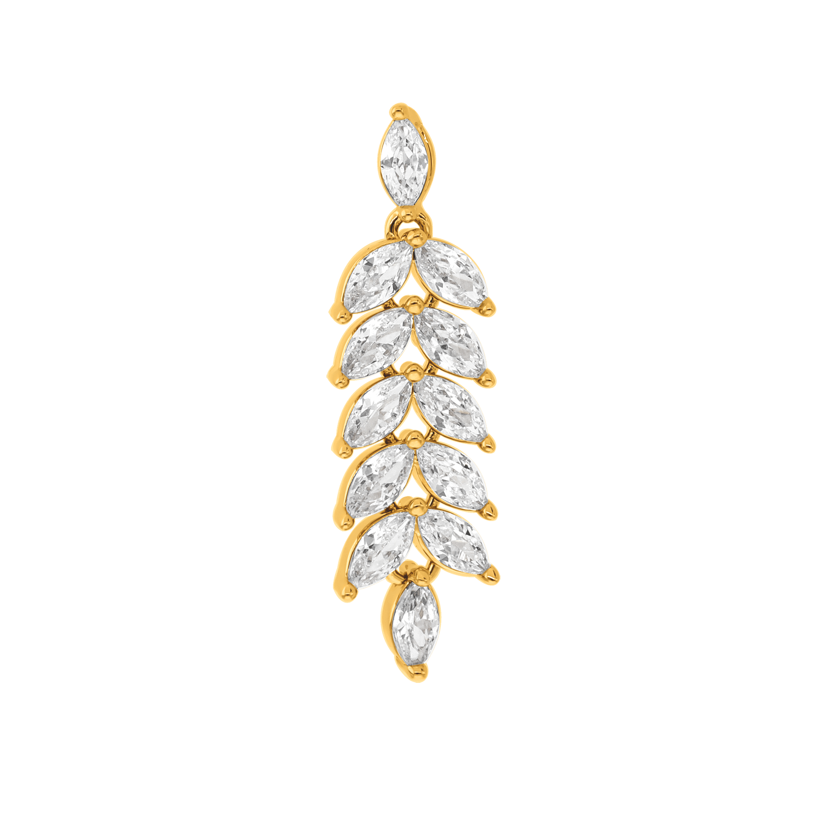 Pendentif Plaqué or feuilles de laurier oxydes blancs