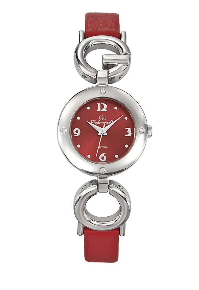Montre Femme boîtier argenté bracelet cuir rouge - 697392