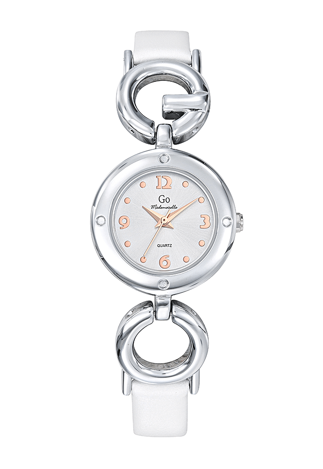 Montre Femme boîtier argenté bracelet cuir blanc - 697399