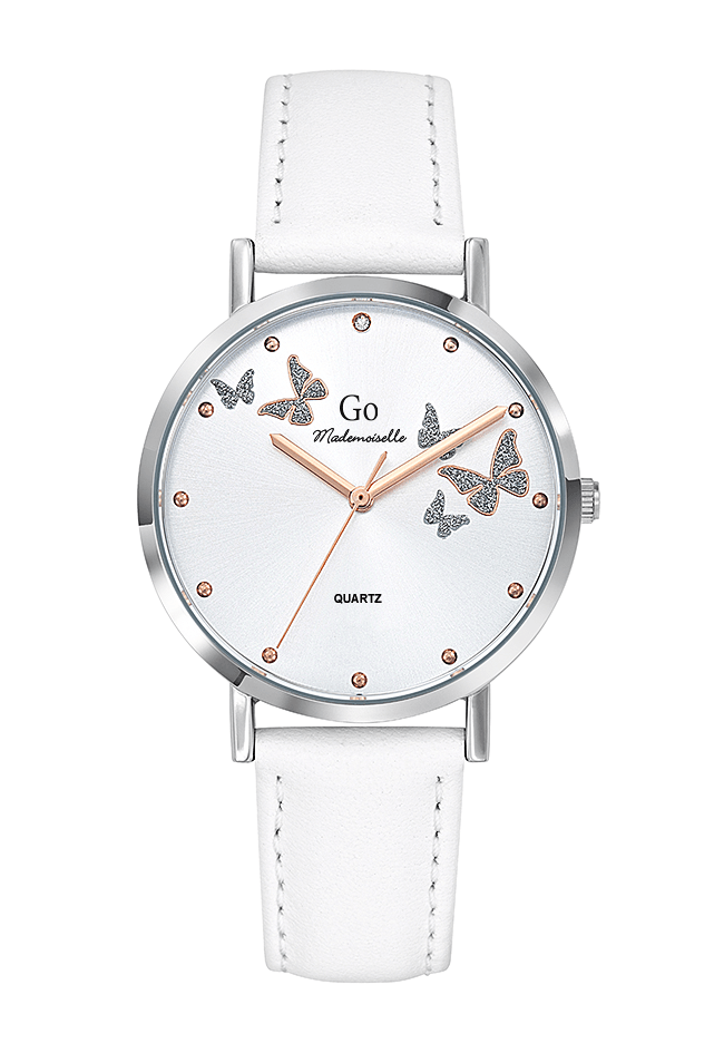 Montre Femme Boîtier Argenté Bracelet Cuir Blanc – 699346