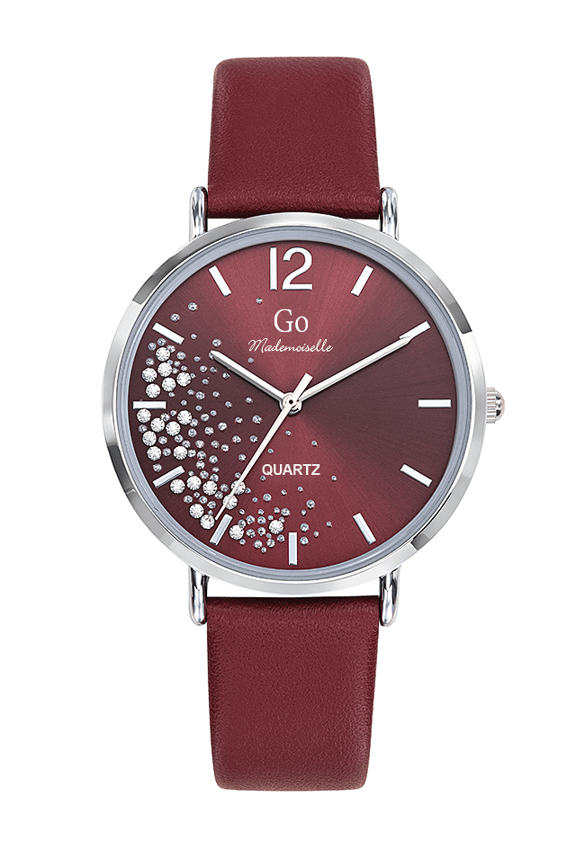 Montre Femme Boîtier Argenté Bracelet Cuir Bordeaux – 699356