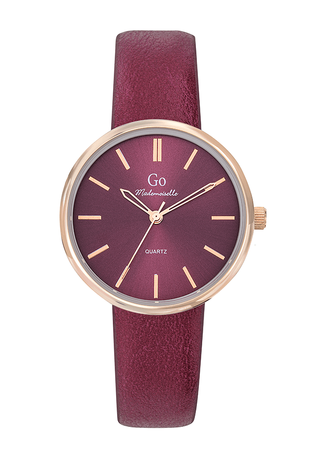 Montre Femme boîtier doré rose bracelet cuir Bordeau - 699519