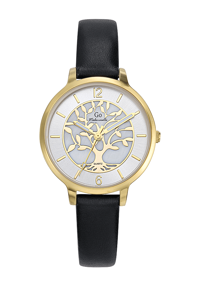 Montre Femme Boîtier Doré Bracelet Cuir Noir – 699523