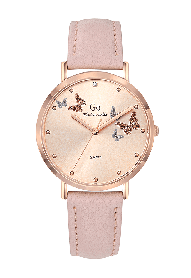 Montre Femme Boîtier Doré rose Bracelet Cuir Rose – 699539