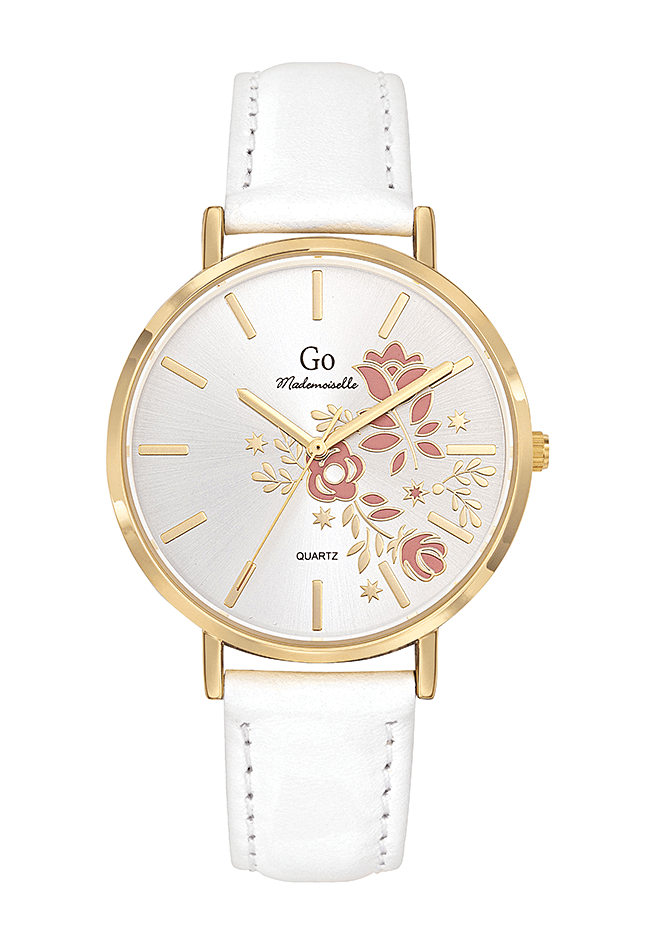 Montre Femme Boîtier Doré Bracelet Cuir Blanc – 699575