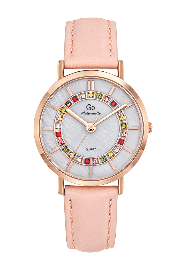 Montre Femme Boîtier doré rose bracelet cuir rose - 699585
