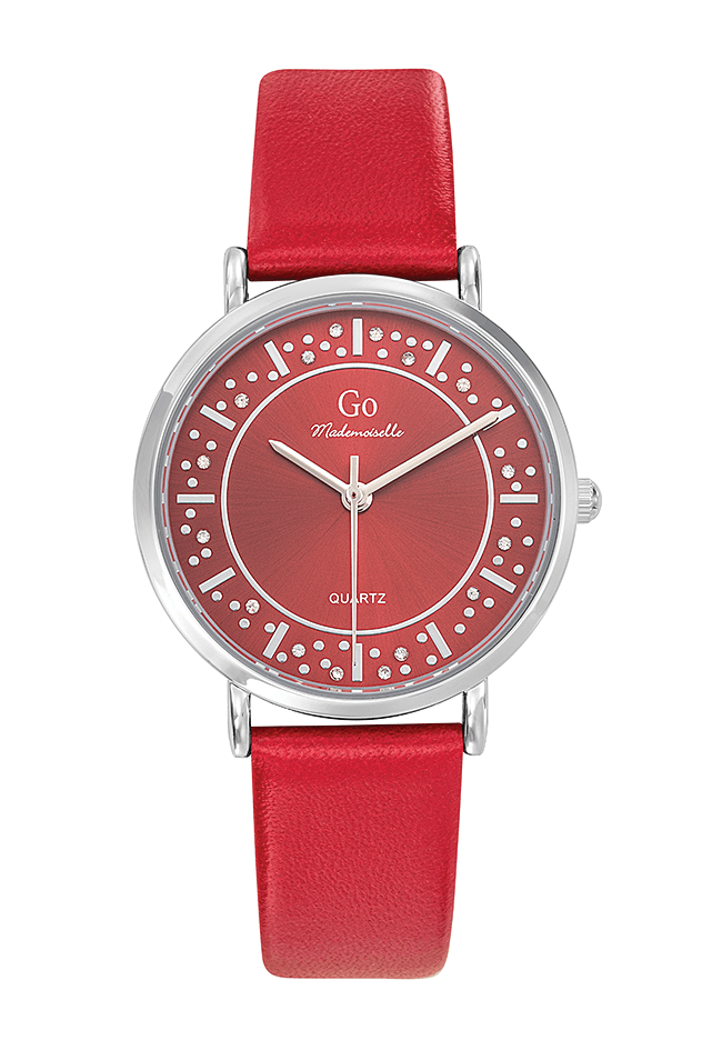 Montre Femme Boîtier Argenté Bracelet Cuir Rouge – 699592