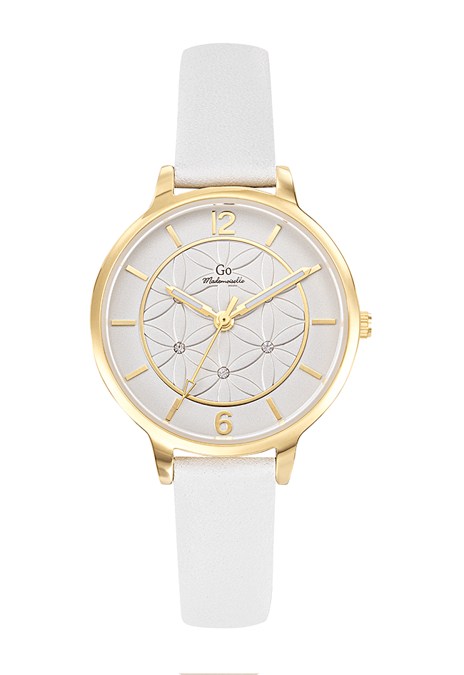 Montre Femme Boîtier Doré Bracelet Cuir Blanc – 699597