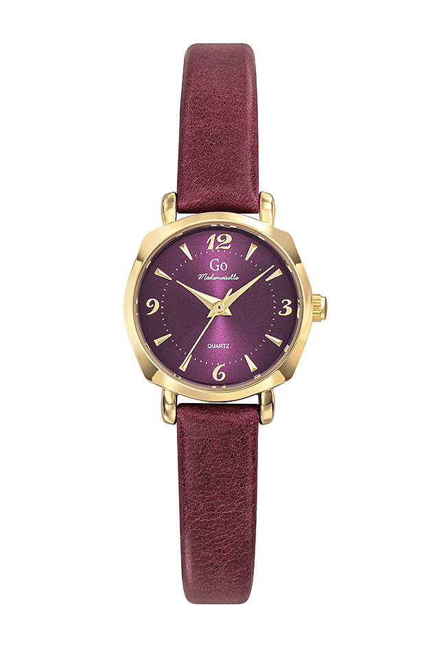 Montre Femme Boîtier Doré Bracelet Cuir Violet – 699620