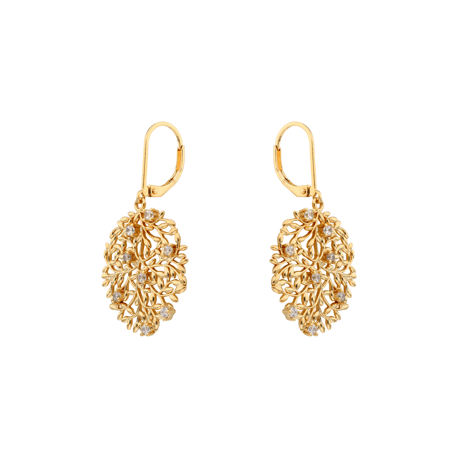 Boucles d'Oreilles plaqué or boule arbre Oxyde de Zirconium