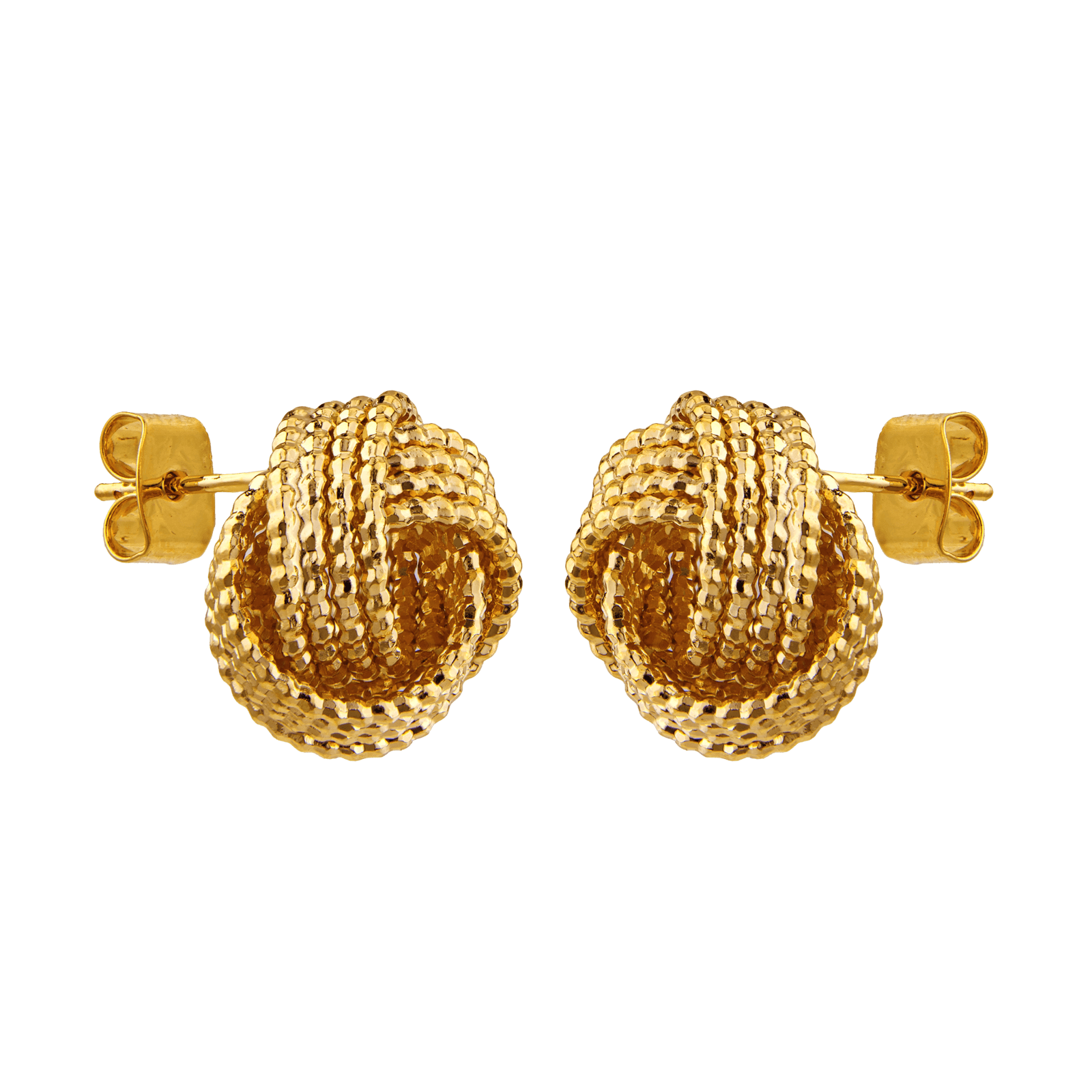 Boucles D'Oreilles Nœud Strié 14mm Plaqué Or