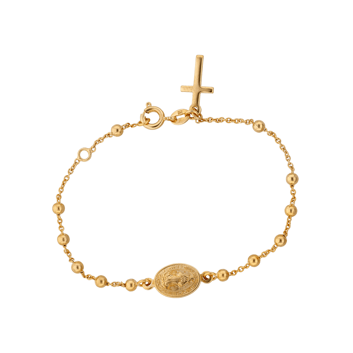 Bracelet Chapelet Plaqué Or Croix Vierge Miraculeuse Boules 3mm Chaîne1.4mm 16 à 18cm