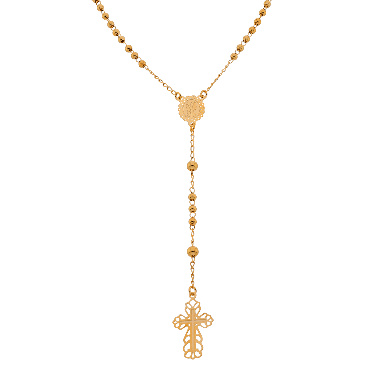 Collier Chapelet Médaille Croix Pendant 100mm 45 cm Plaqué Or
