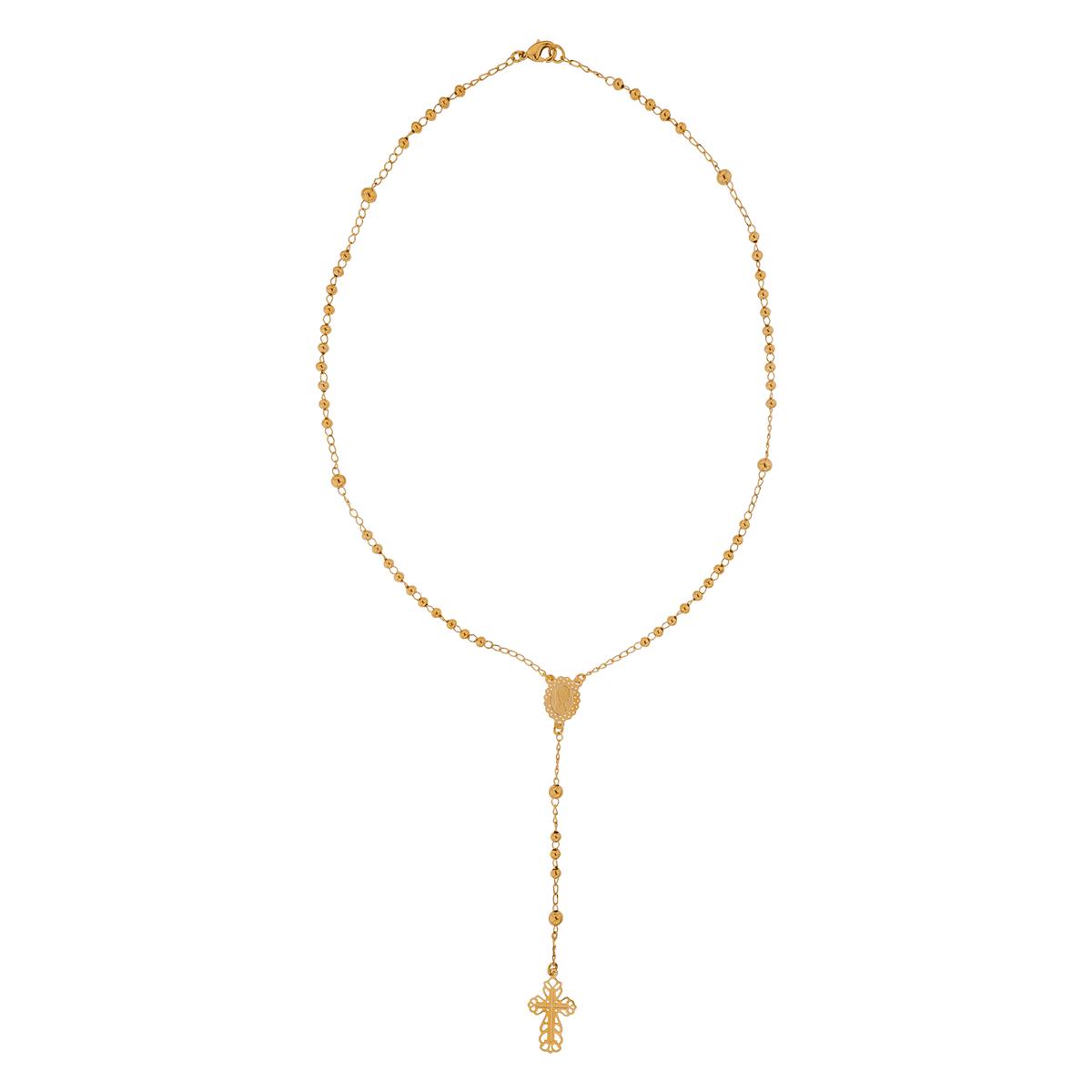 Collier Chapelet Plaqué Or Chaîne 1.5mm Médaille Croix Boules Pendant 100mm 45 cm