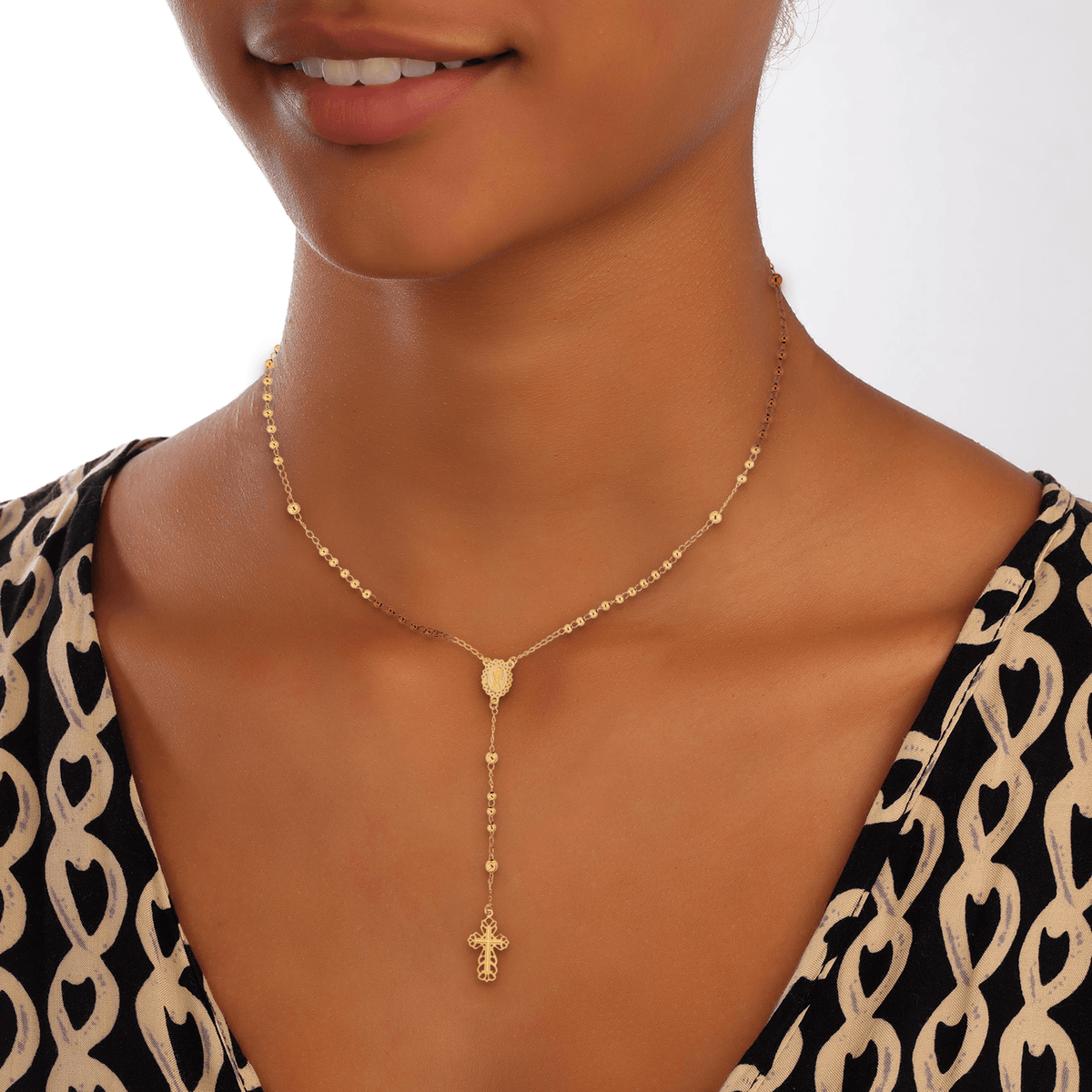 Collier Chapelet Plaqué Or Chaîne 1.5mm Médaille Croix Boules Pendant 100mm 45 cm