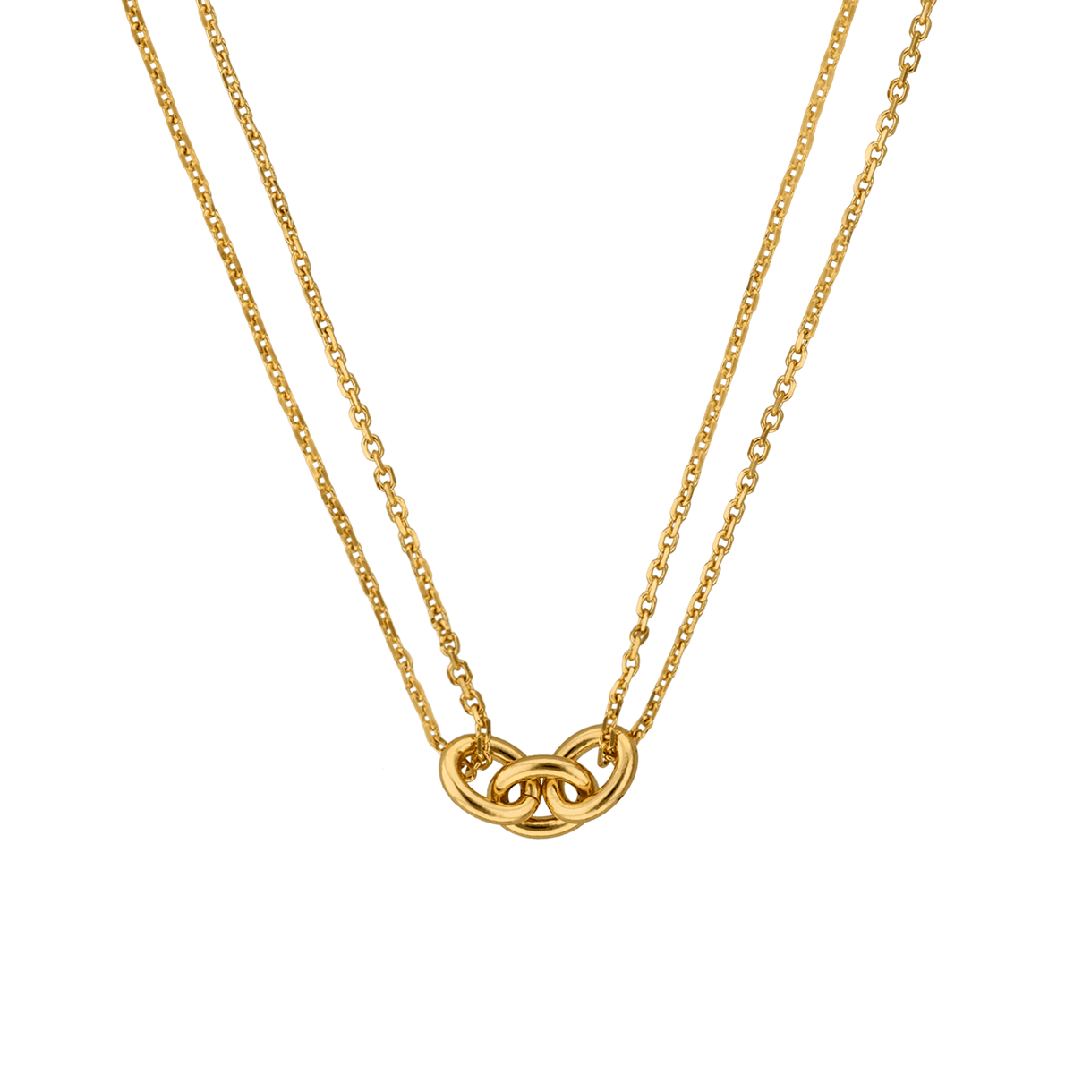 Collier Plaqué Or 2 rangs Motif 3 Anneaux Ovales 7*18mm Chaîne Forçat 2mm 40 à 45cm