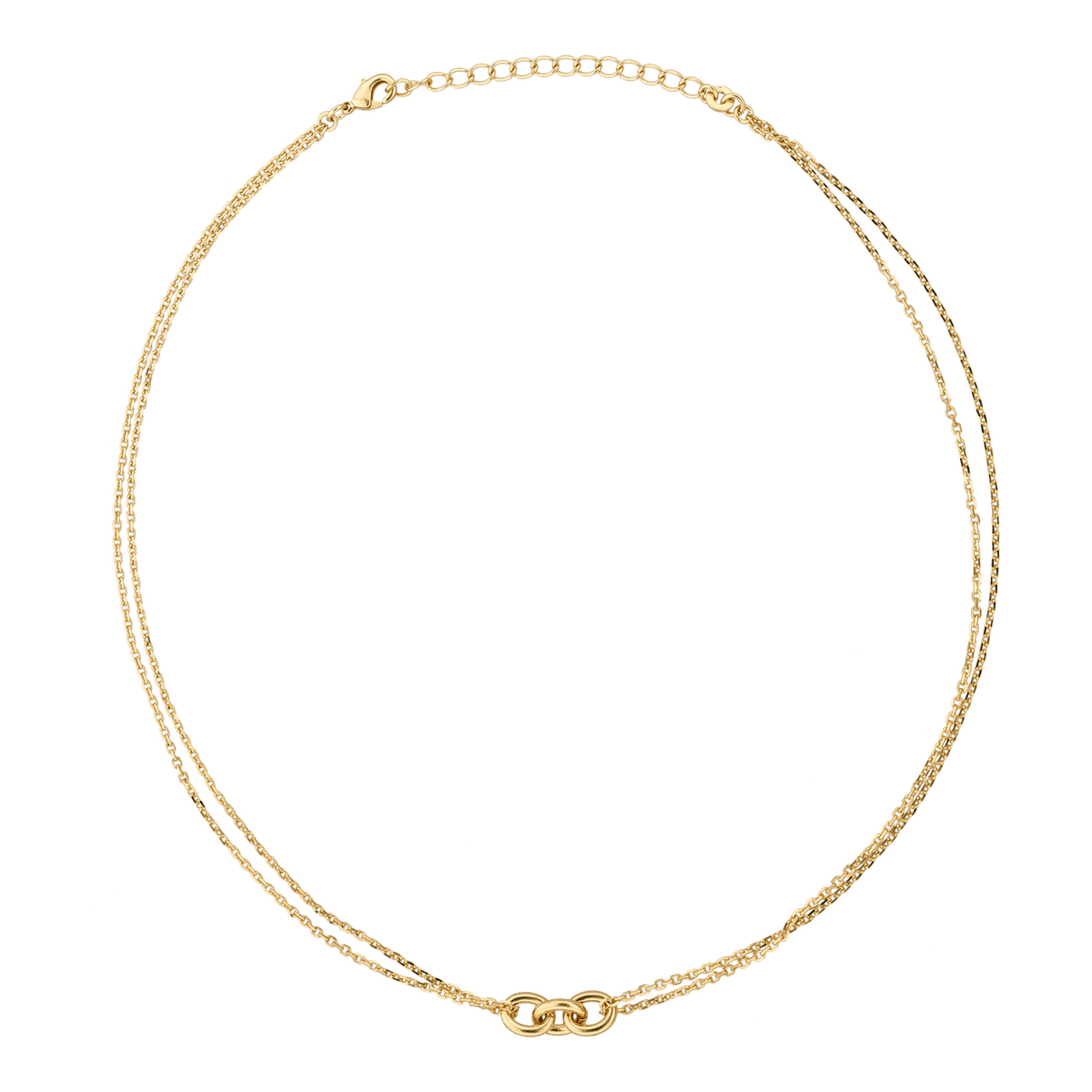 Collier Plaqué Or 2 rangs Motif 3 Anneaux Ovales 7*18mm Chaîne Forçat 2mm 40 à 45cm