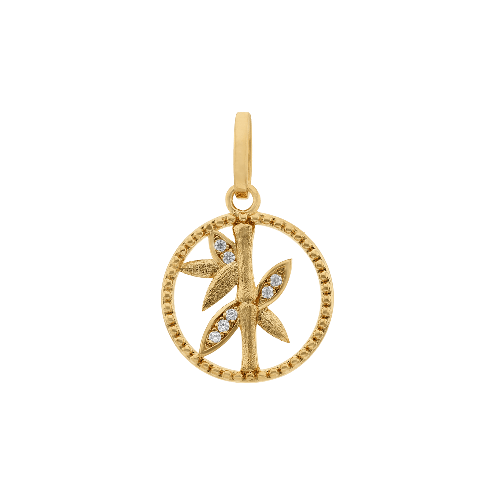 Pendentif plaqué or feuilles bambou Oxyde de Zirconium