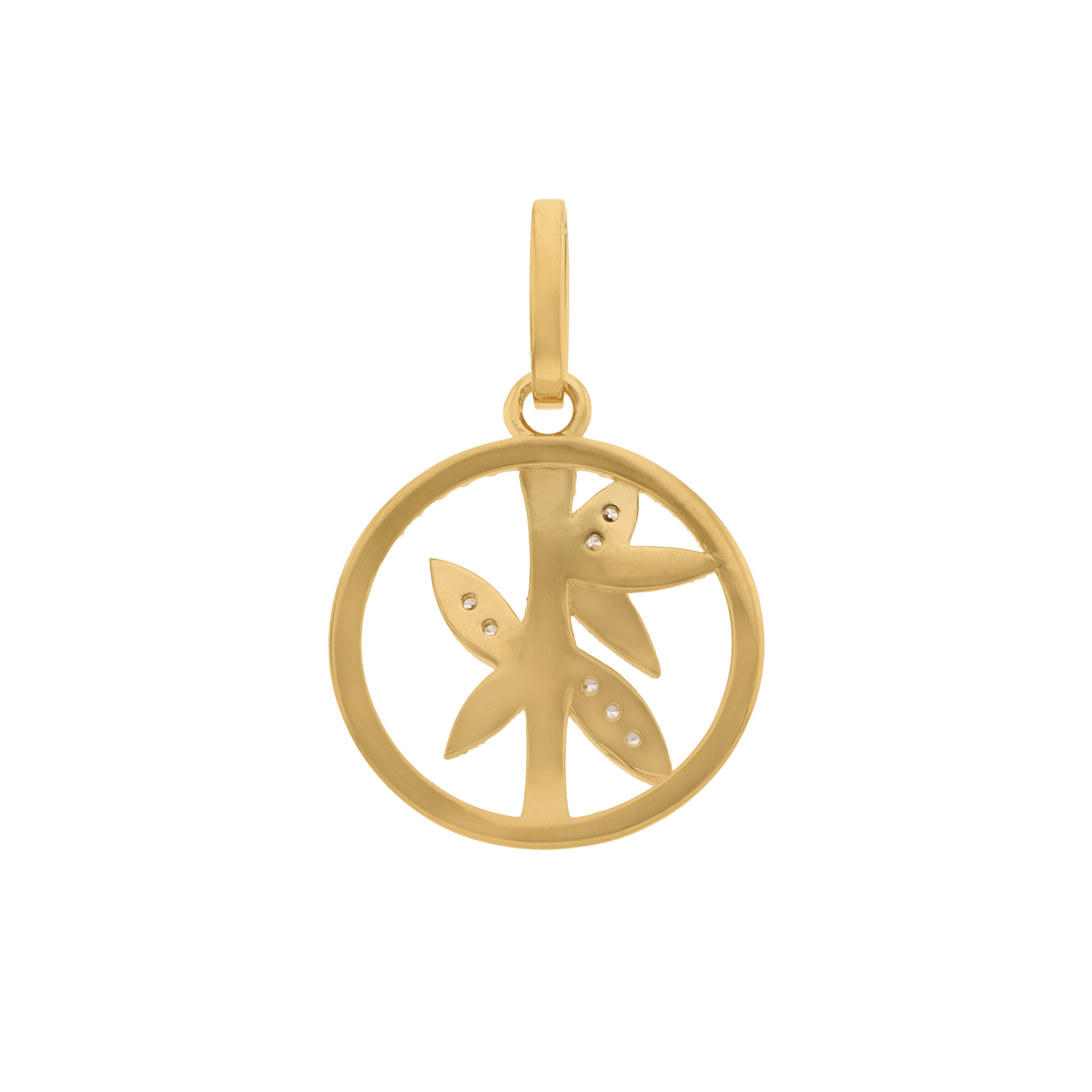 Pendentif plaqué or feuilles bambou Oxyde de Zirconium