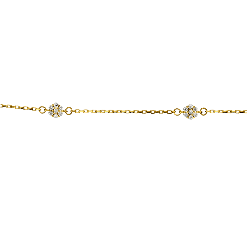 Collier Or 18K Fantaisie Motif fleurs pavés oxydes 45cm