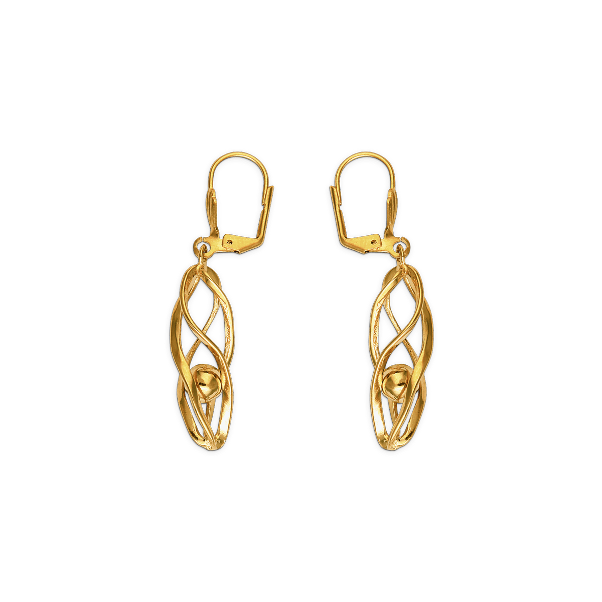 Boucles D'oreilles Plaqué Or Pendant 50mm Tourbillon Boule 11*30mm