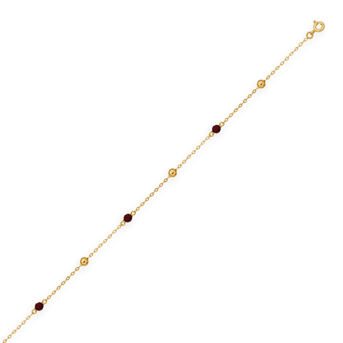 Bracelet Or750 Maille Forçat Cristal Grenat Grain D'or