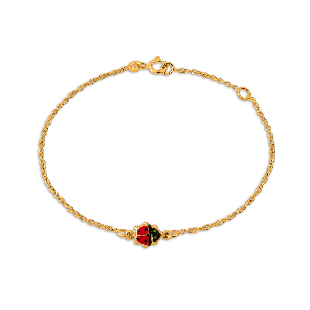 Bracelet Or 375 Coccinelle Email Rouge Noir Vert 5.5mm 12 à 14mm