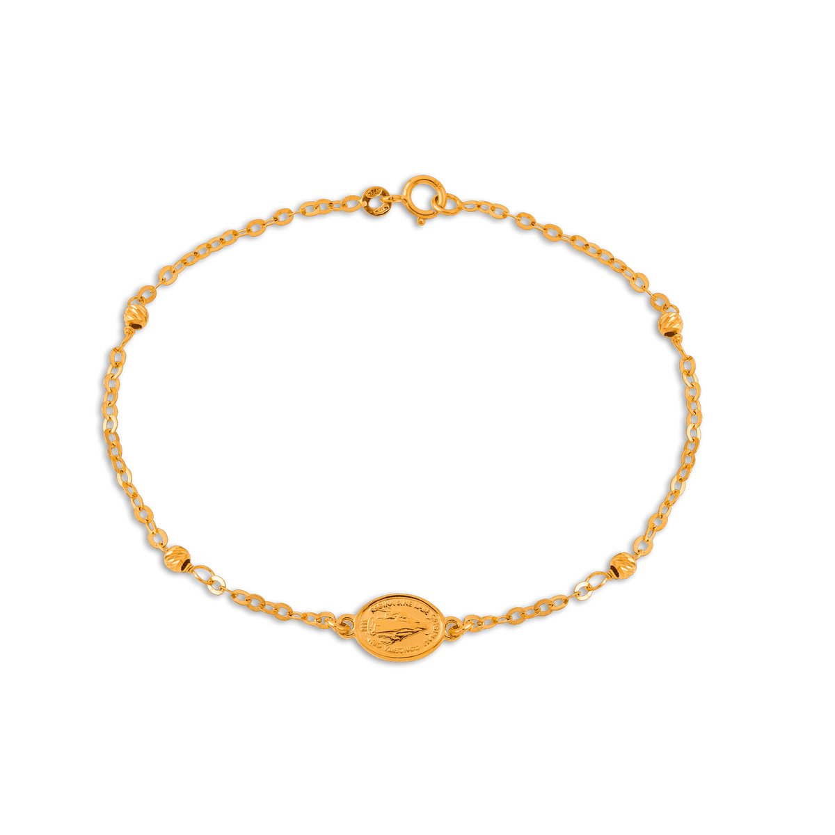 Bracelet Chapelet Or 375 Boules Médaille Miraculeuse 6.5*8mm 15 à 17cm
