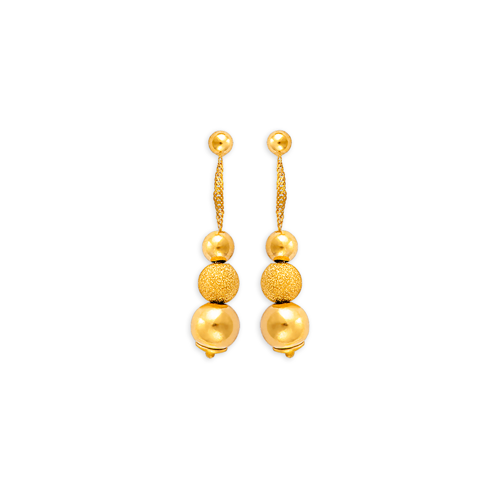 Boucles d'oreilles OR 375 pendant grain d'or Lisse et Sablé