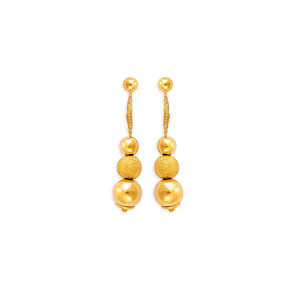 Boucles D'oreilles Or 375 Pendant Boules Lisses Sablées