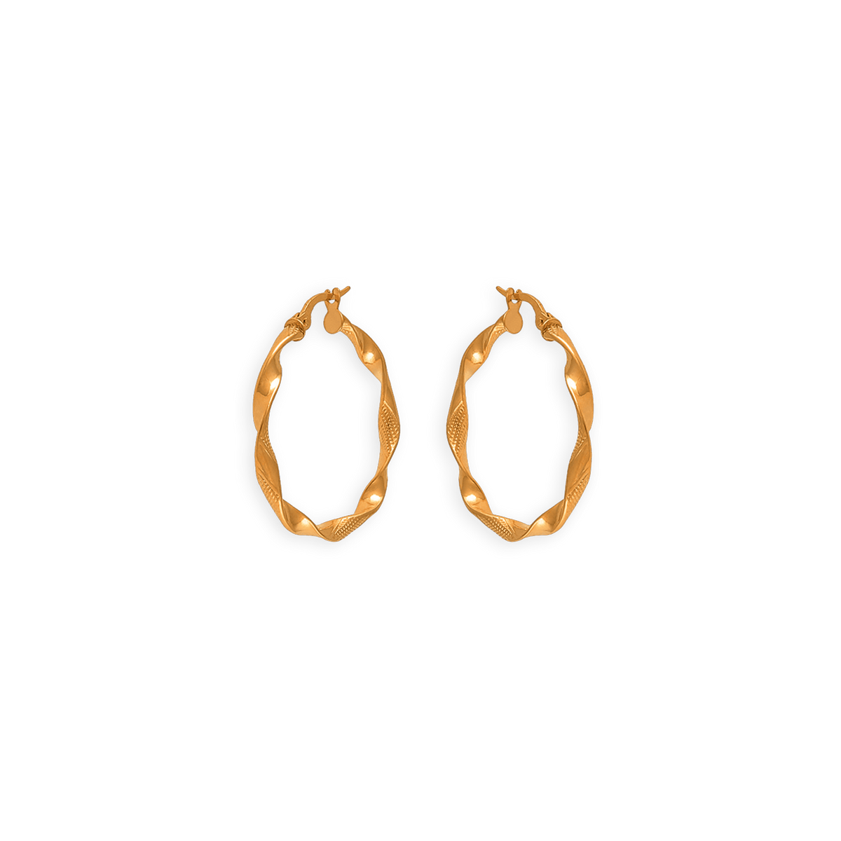 Créoles Or 375 Torsadées Lisses Et Martelées 30mm Tube 3mm