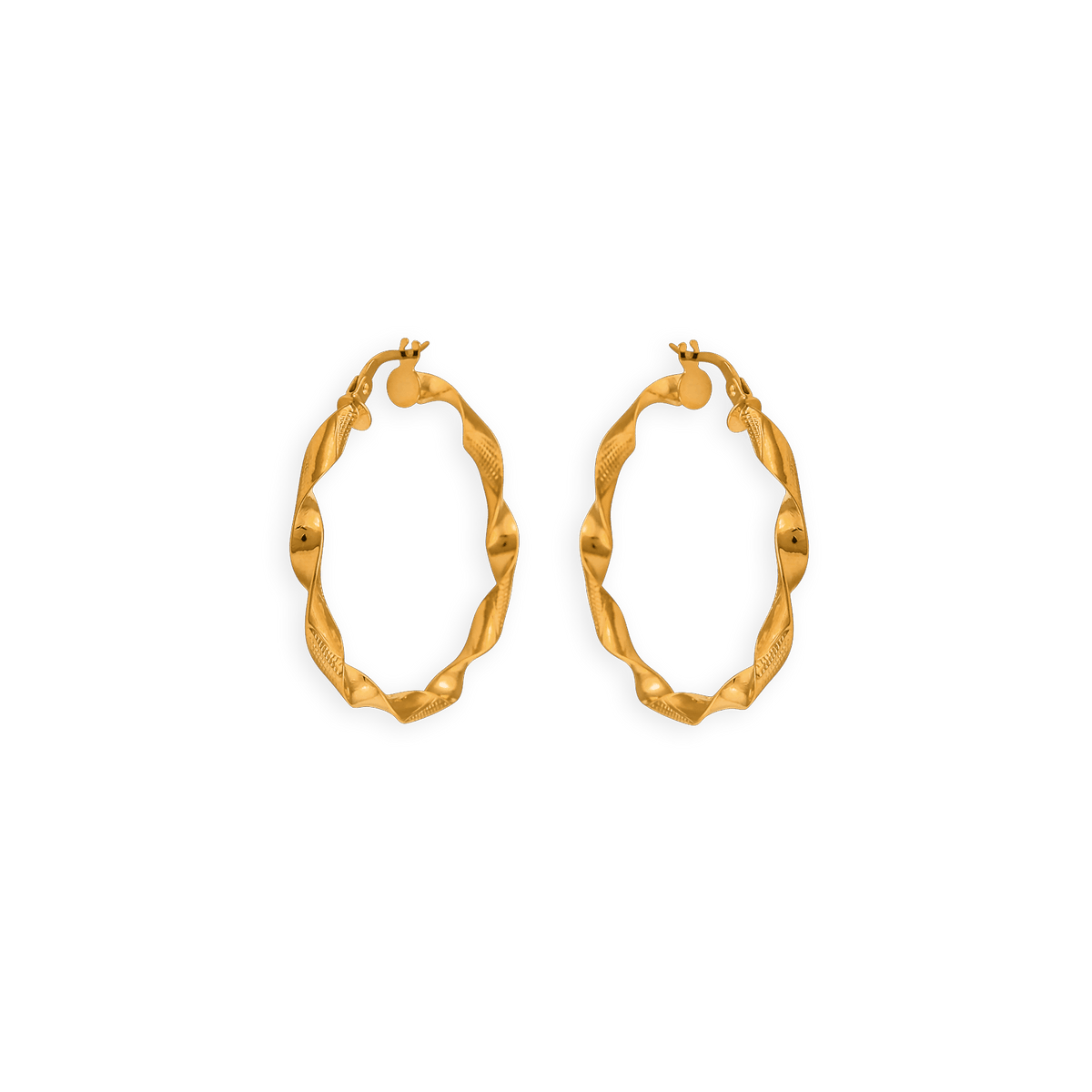 Créoles Or 375 Torsadées Lisses Et Martelées 30mm Tube 3mm