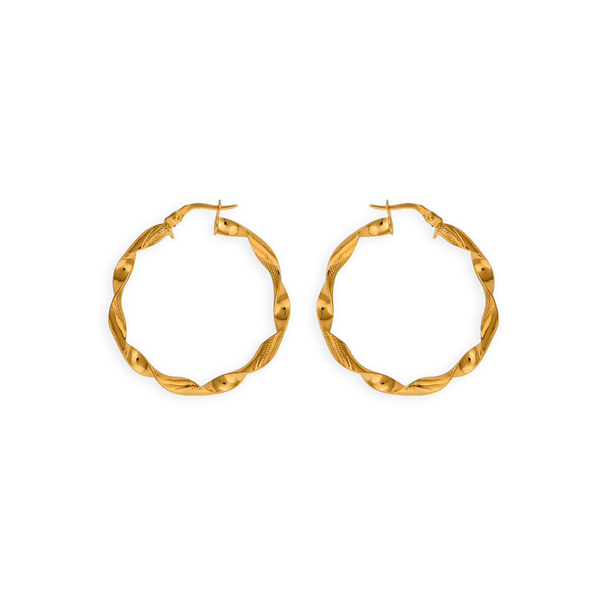 Créoles Or 375 Torsadées Lisses Et Martelées 30mm Tube 3mm