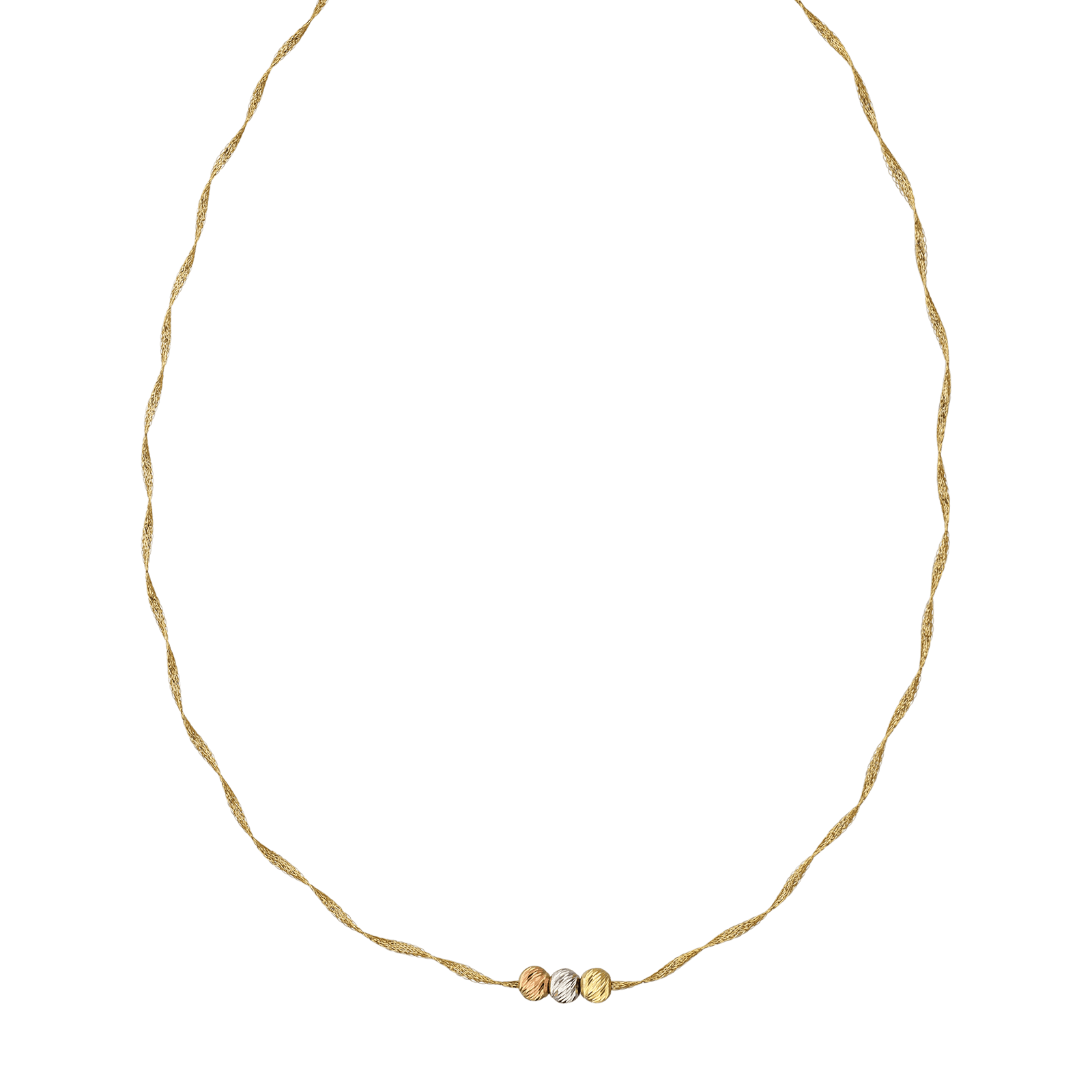 Collier flexible trois boules striées tricolores